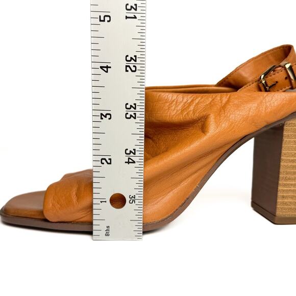 Aldo Tan Leather Open Toe Block High Heel Slingback Sandals Sz 6.5 Comfort Soft - Picture 13 of 14